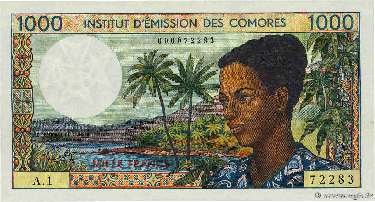 1000 Francs COMORE  1976 P.08a AU+