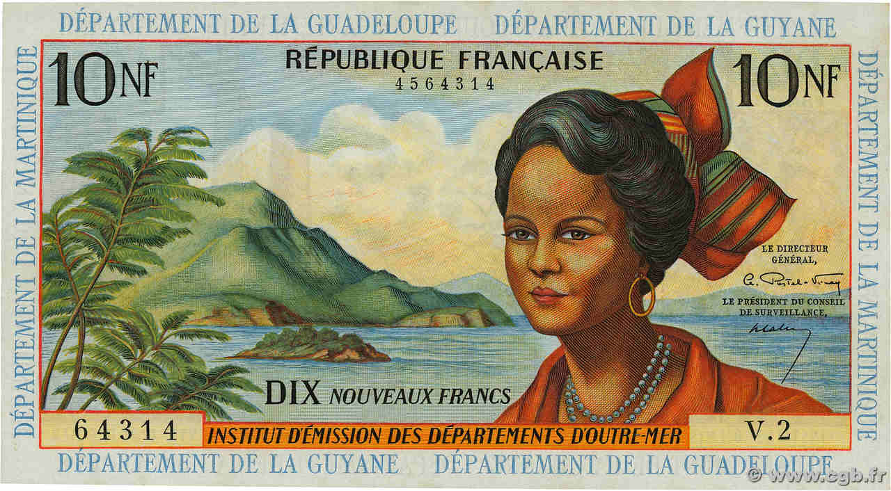 10 Nouveaux Francs FRENCH ANTILLES  1962 P.05a fST