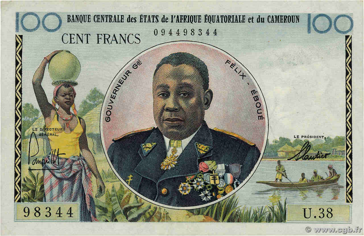 100 Francs Félix Éboué BCEAEC AFRIQUE ÉQUATORIALE FRANÇAISE  1962 A.144a VZ
