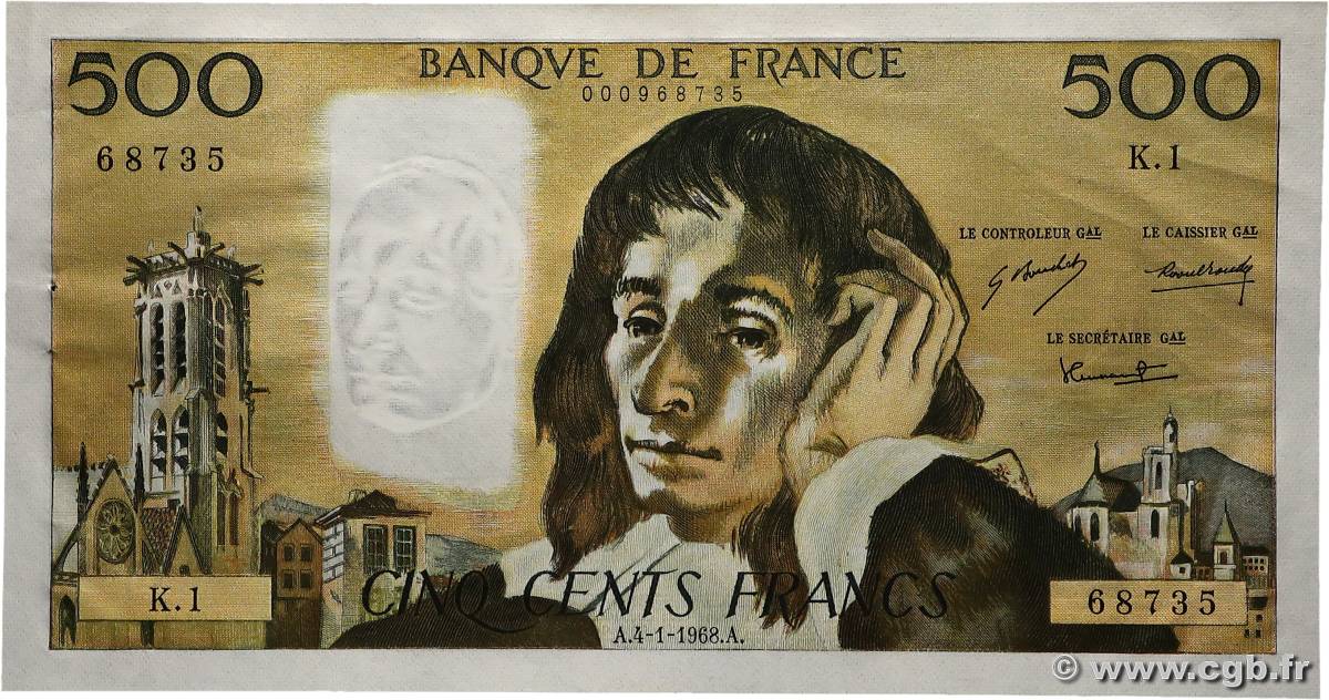 500 Francs PASCAL FRANCE  1968 F.71.01 pr.SPL