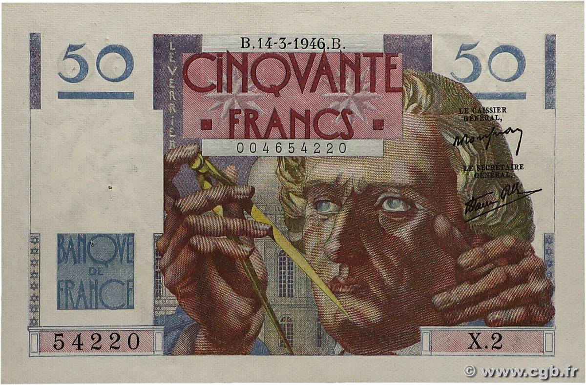 50 Francs LE VERRIER FRANCE  1946 F.20.01 SUP+