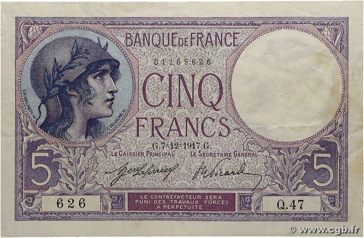5 Francs FEMME CASQUÉE FRANCIA  1917 F.03.01 BB