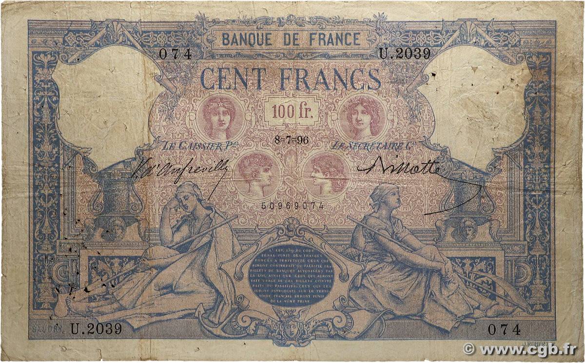 100 Francs BLEU ET ROSE FRANCE  1896 F.21.09 B