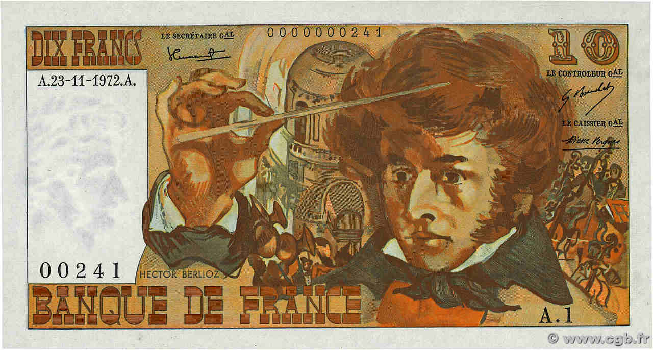 10 Francs BERLIOZ Petit numéro FRANCIA  1972 F.63.01A1 AU+