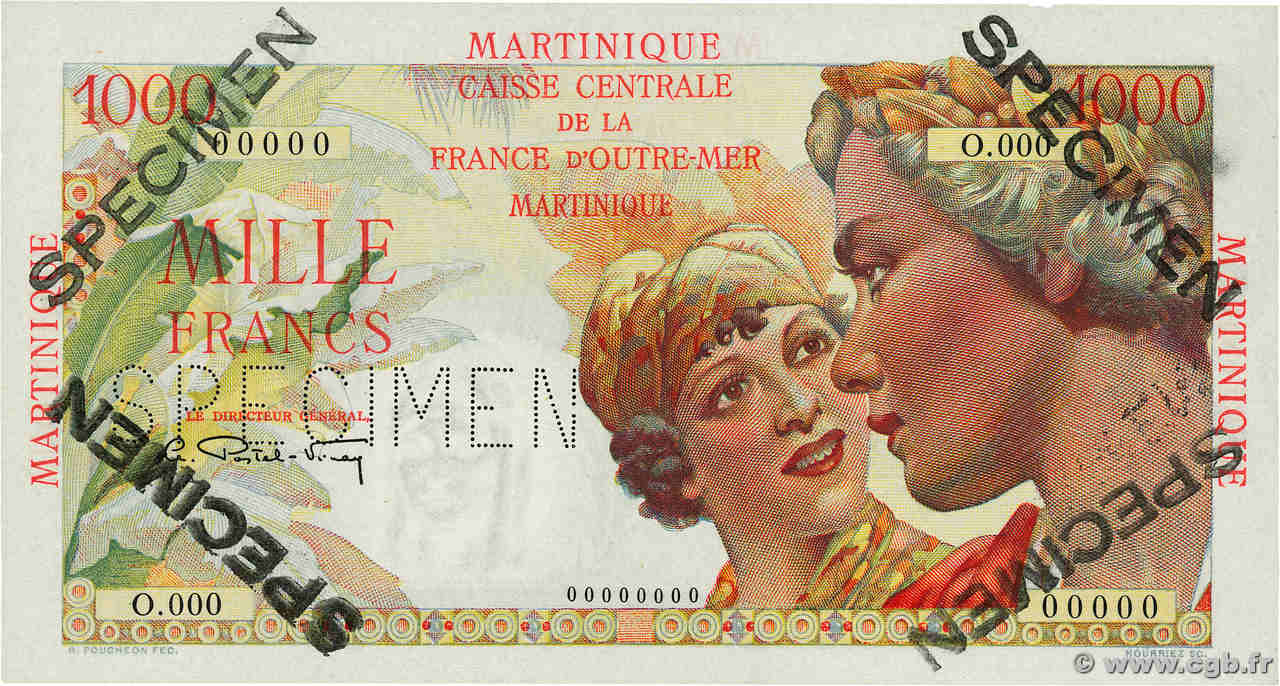 1000 Francs Spécimen MARTINIQUE  1946 P.33s UNC-