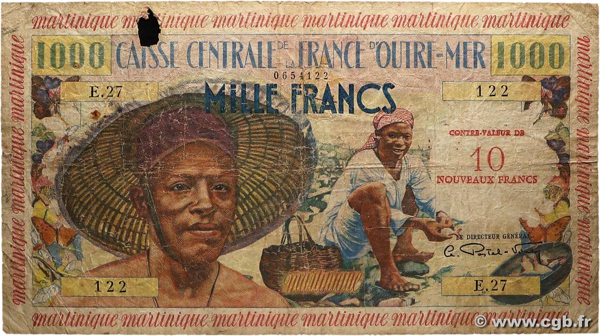 10 NF sur 1000 Francs pêcheur MARTINIQUE  1960 P.39 B