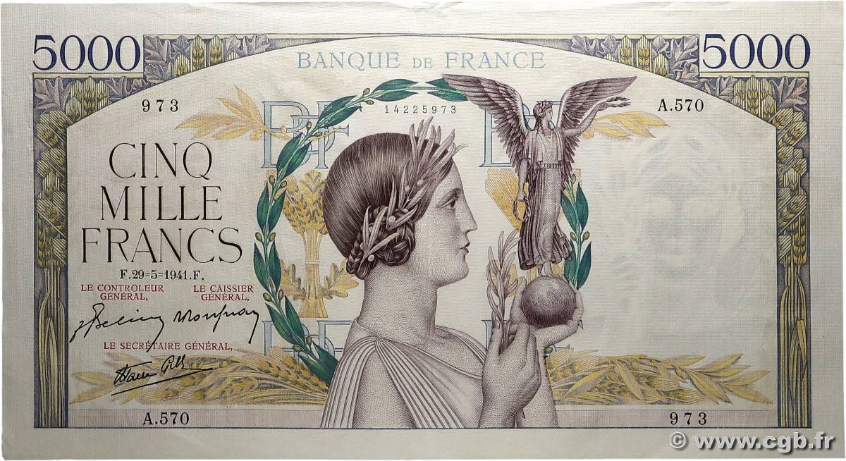 5000 Francs VICTOIRE Impression à plat FRANCE  1941 F.46.22 SUP