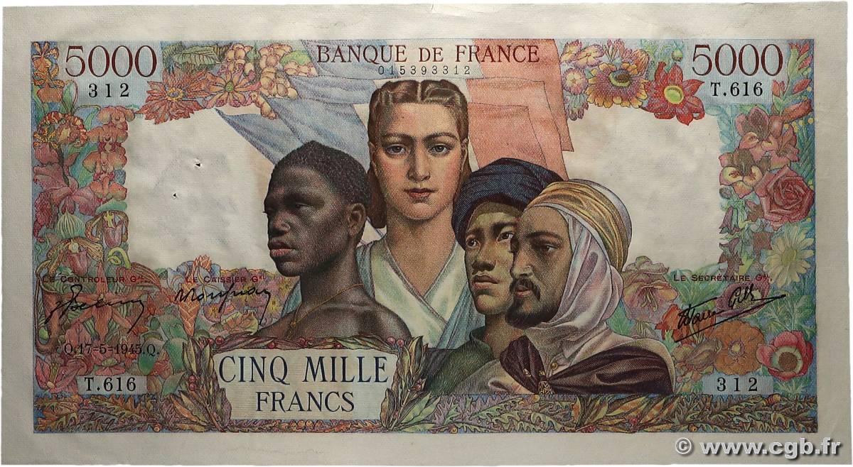 5000 Francs EMPIRE FRANÇAIS FRANCE  1945 F.47.26 pr.SUP