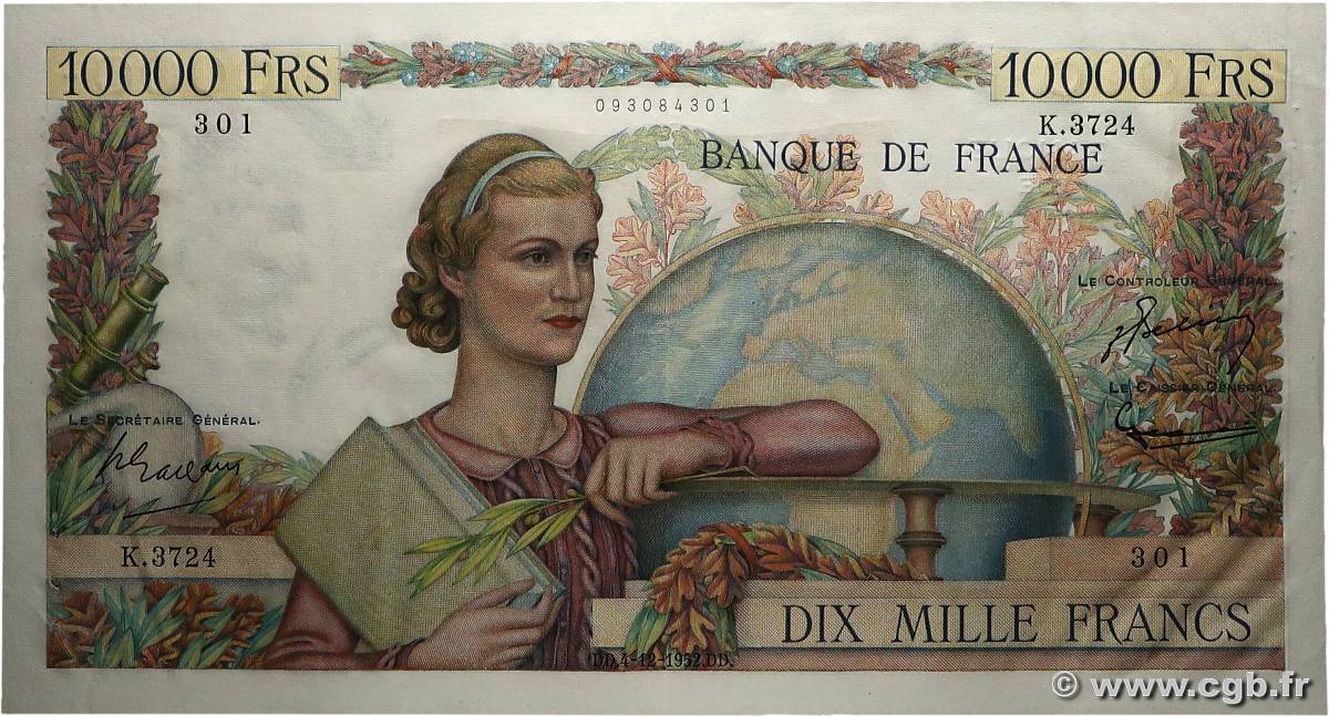 10000 Francs GÉNIE FRANÇAIS FRANCIA  1952 F.50.62 SPL
