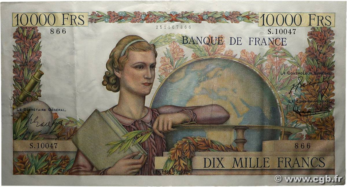 10000 Francs GÉNIE FRANÇAIS FRANCIA  1955 F.50.77 SPL