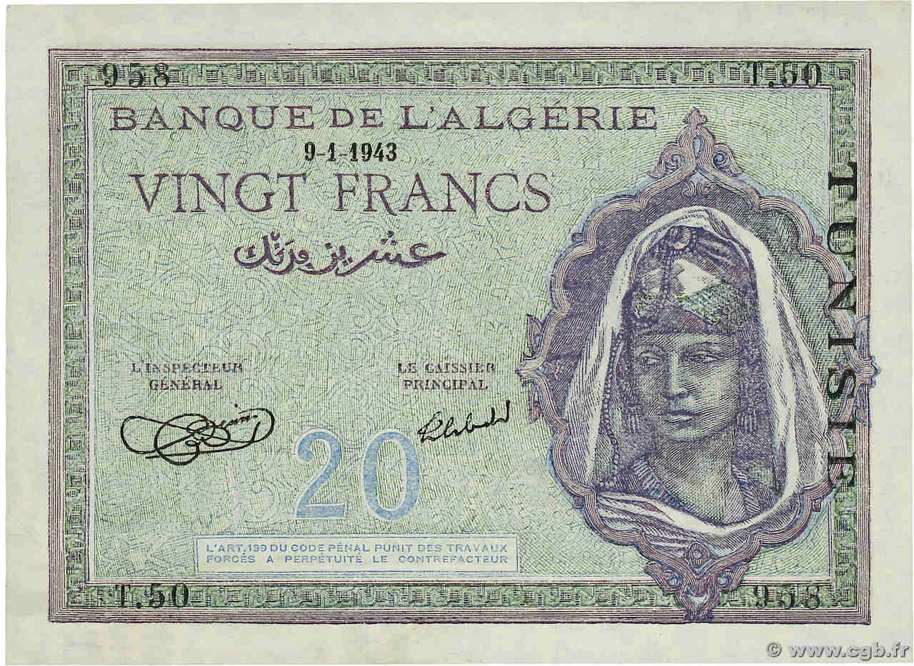 20 Francs TúNEZ  1943 P.17 SC+
