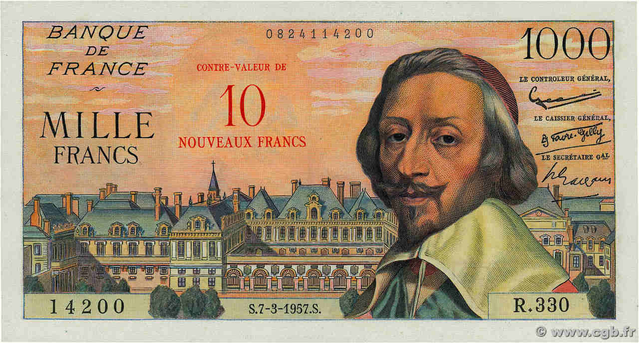 10 NF sur 1000 Francs RICHELIEU FRANCE  1957 F.53.01 pr.NEUF