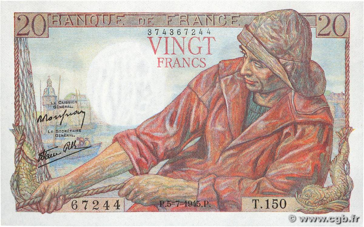 20 Francs PÊCHEUR FRANCE  1945 F.13.10 pr.NEUF