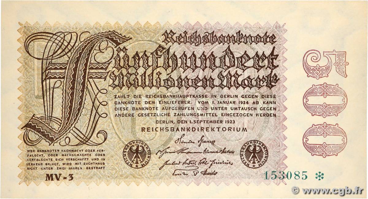 500 Millions Mark ALLEMAGNE  1923 P.110d pr.NEUF