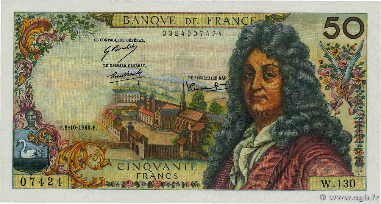 50 Francs RACINE FRANCE  1968 F.64.12 UNC-