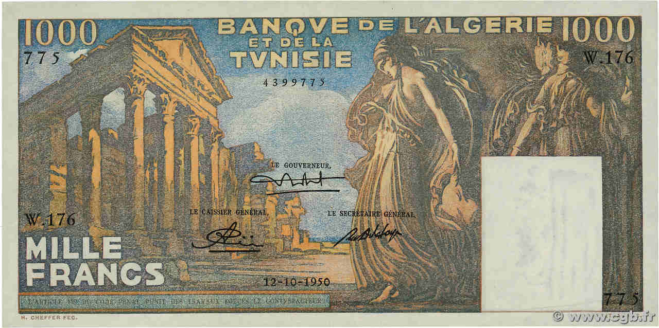 1000 Francs TUNISIA  1950 P.29 XF
