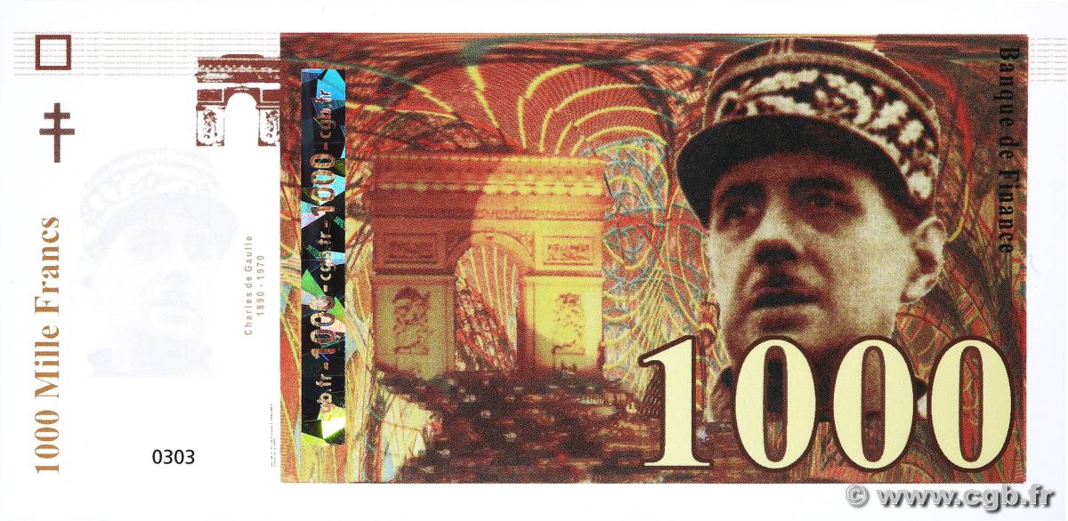 1000 Francs De Gaulle FRANCE régionalisme et divers  2008  pr.NEUF