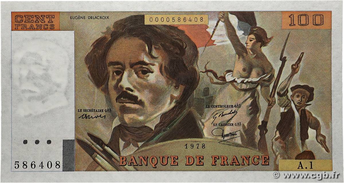 100 Francs DELACROIX FRANCE  1978 F.68.01A1 pr.NEUF