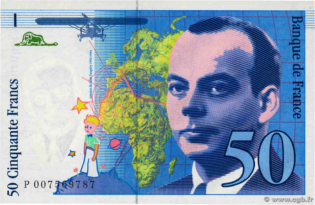 50 Francs SAINT-EXUPÉRY Sans STRAP Fauté FRANCE  1993 F.72f4.02 pr.NEUF