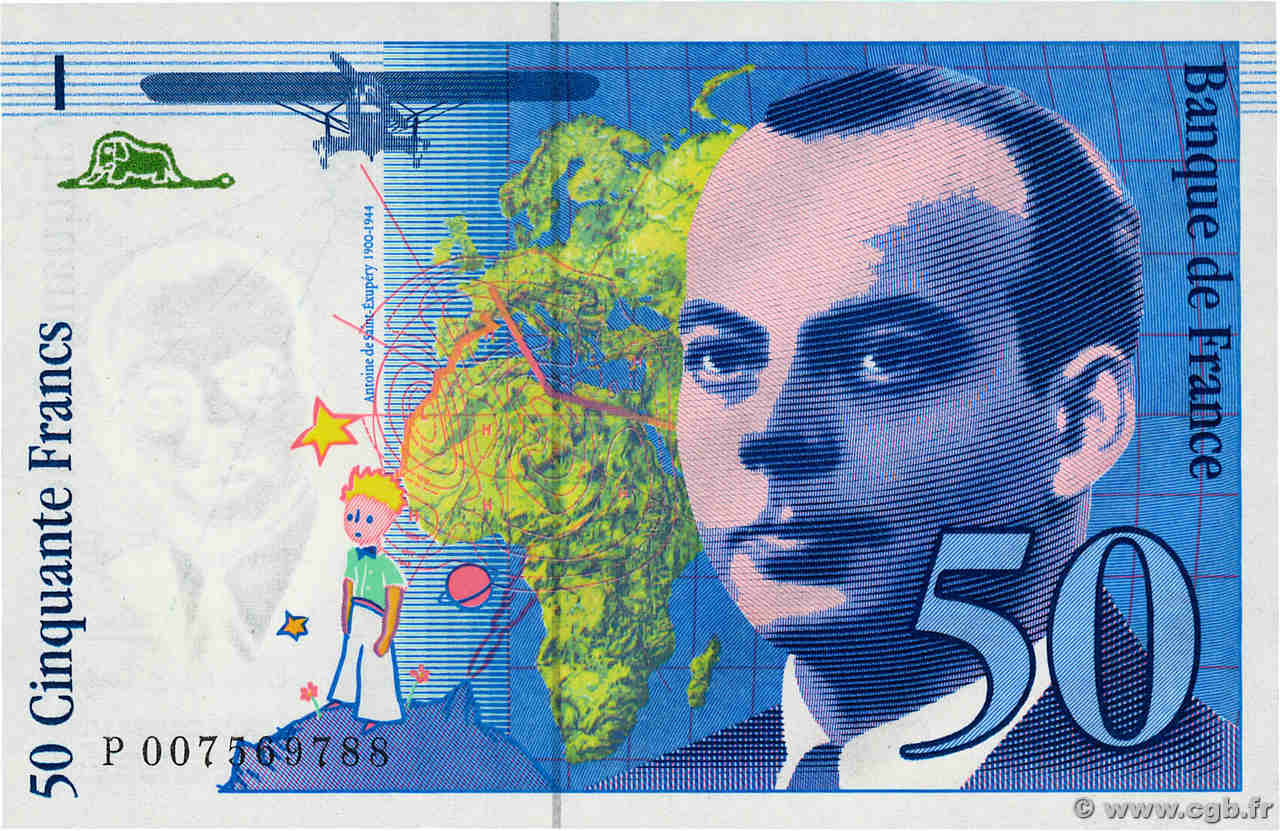 50 Francs SAINT-EXUPÉRY Sans STRAP Fauté FRANCIA  1993 F.72f4.02 SC+