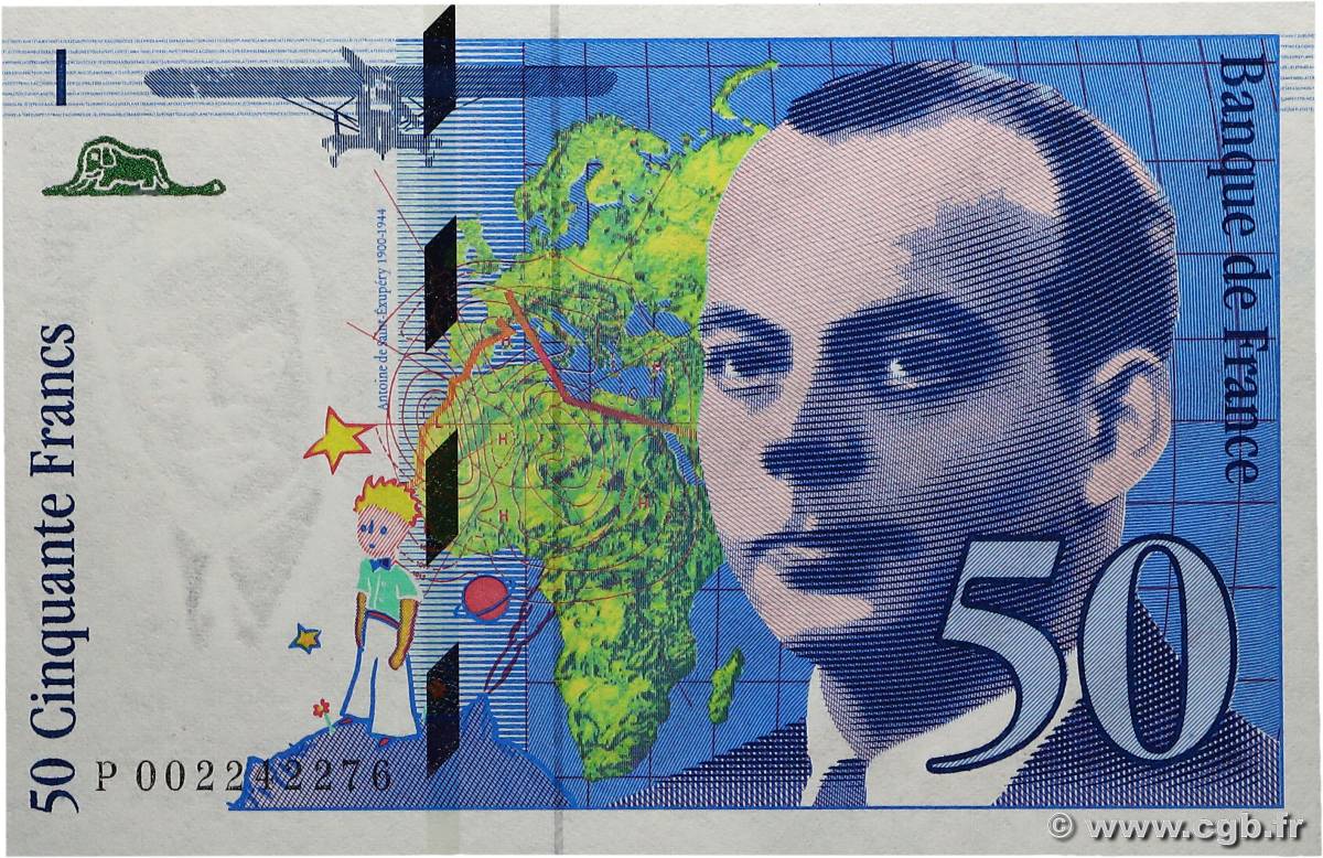 50 Francs SAINT-EXUPÉRY Mouton décalé Fauté FRANCE  1992 F.72f1.01 pr.NEUF
