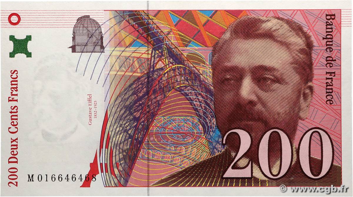 200 Francs EIFFEL Sans STRAP Fauté FRANCE  1996 F.75f4.02 pr.NEUF