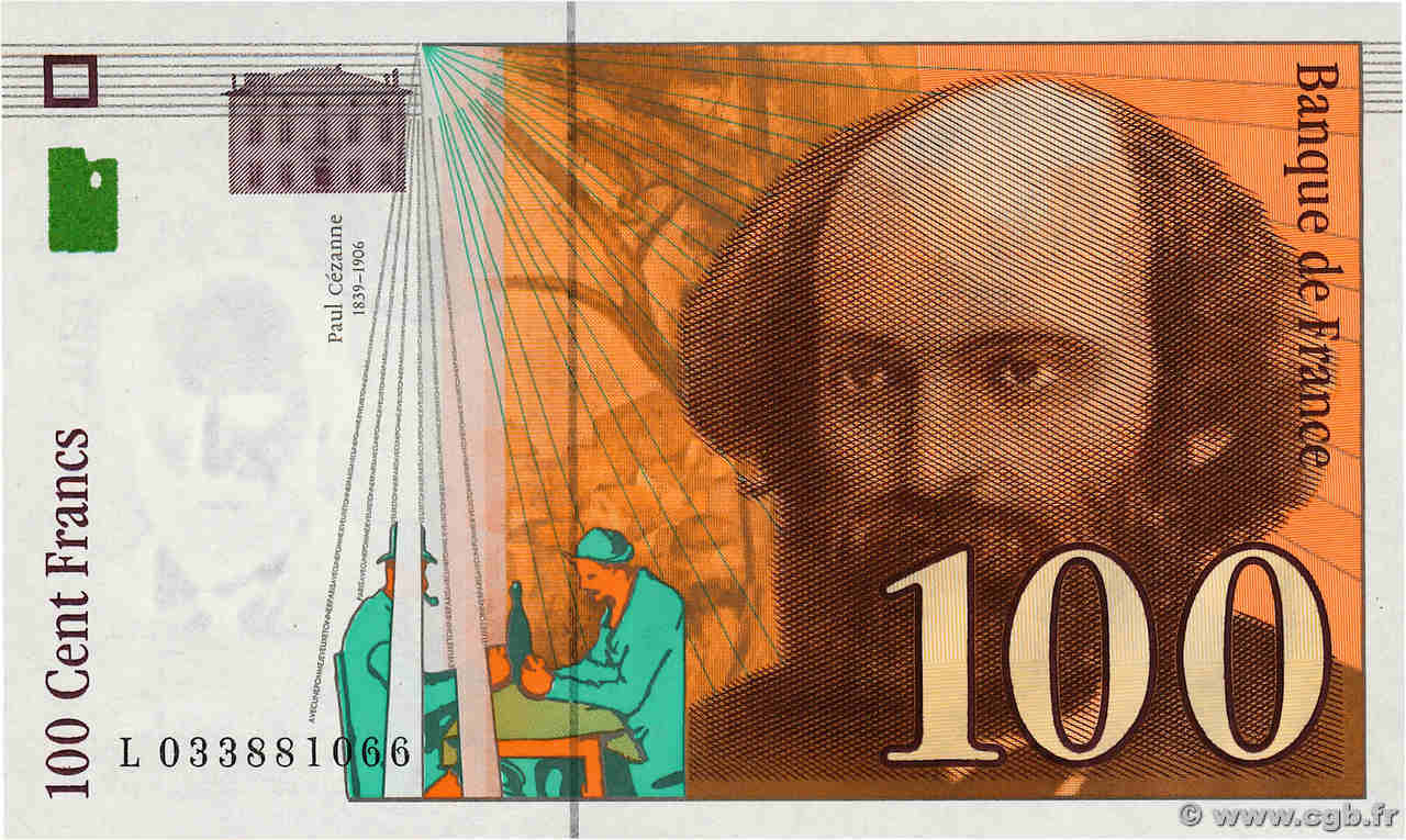 100 Francs CÉZANNE Sans STRAP Fauté FRANCE  1997 F.74f4.01 SPL