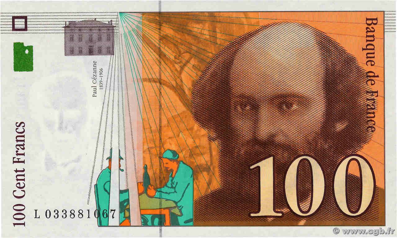 100 Francs CÉZANNE Sans STRAP Fauté FRANCIA  1997 F.74f4.01 q.FDC