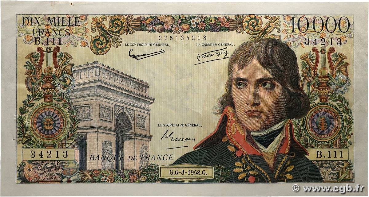 10000 Francs BONAPARTE FRANCIA  1958 F.51.11 q.SPL