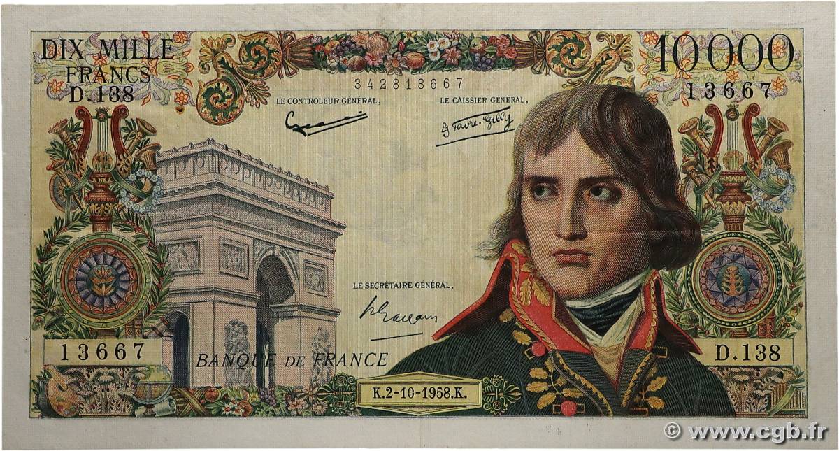 10000 Francs BONAPARTE FRANCIA  1958 F.51.13 BB