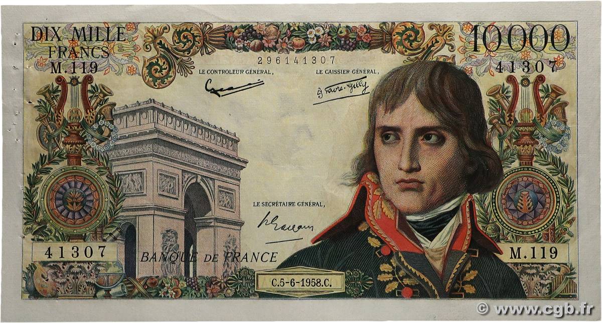 10000 Francs BONAPARTE FRANCIA  1958 F.51.12 q.SPL