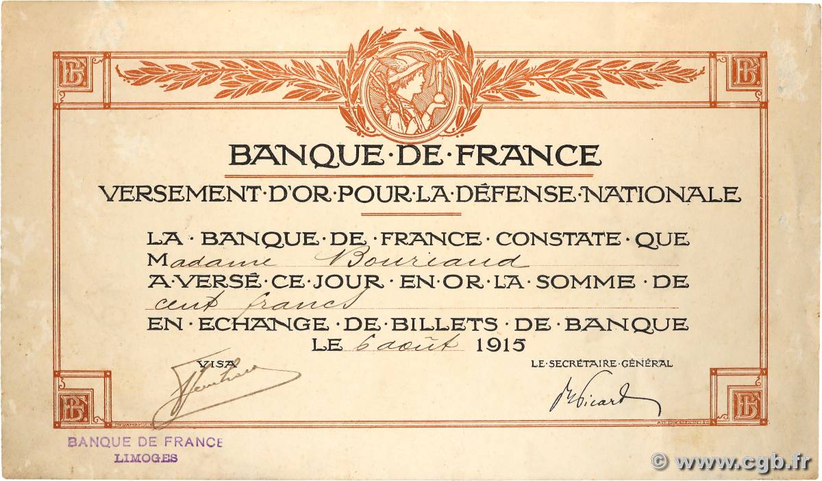 100 Francs FRANCE régionalisme et divers  1915  pr.TTB