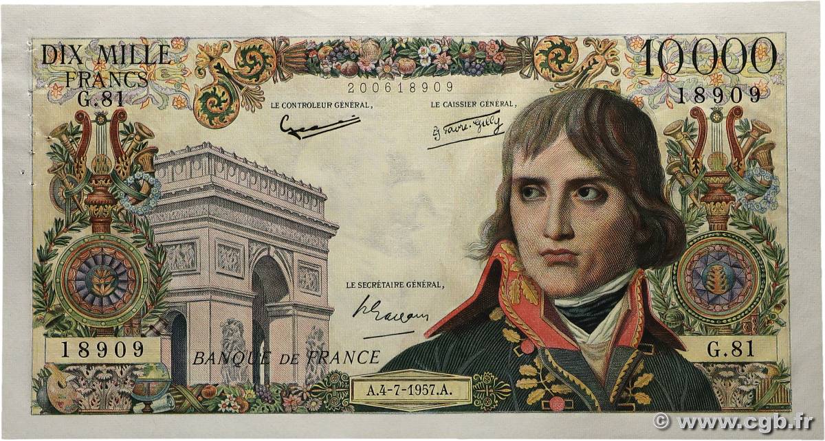 10000 Francs BONAPARTE FRANCE  1957 F.51.09 pr.SUP