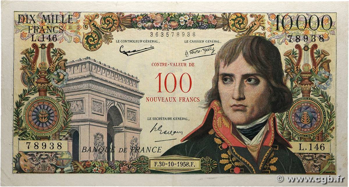 100 NF sur 10000 Francs BONAPARTE FRANCE  1958 F.55.01 TB+