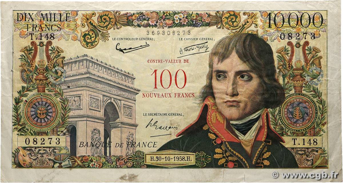 100 NF sur 10000 Francs BONAPARTE FRANCE  1958 F.55.01 TB