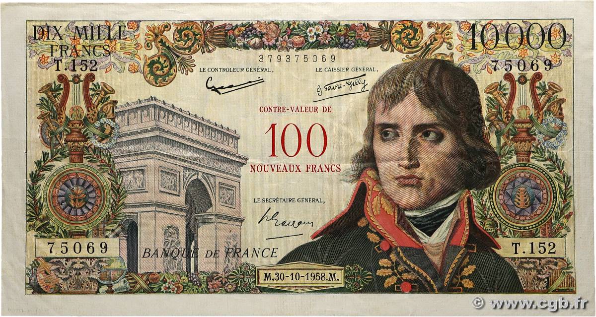 100 NF sur 10000 Francs BONAPARTE FRANCE  1958 F.55.01 TTB+