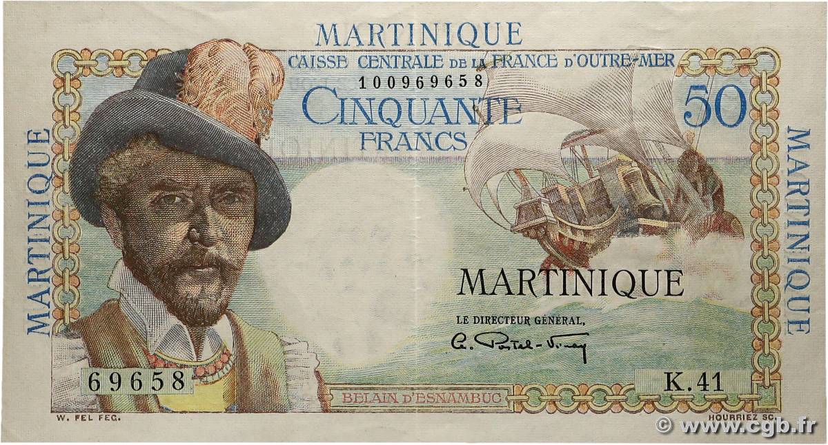 50 Francs Belain d Esnambuc MARTINIQUE  1946 P.30a SUP+