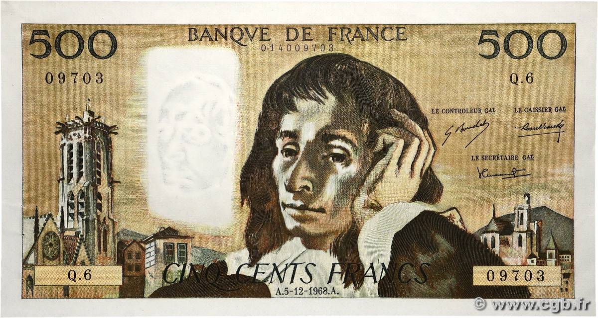 500 Francs PASCAL FRANCE  1968 F.71.02 SUP+