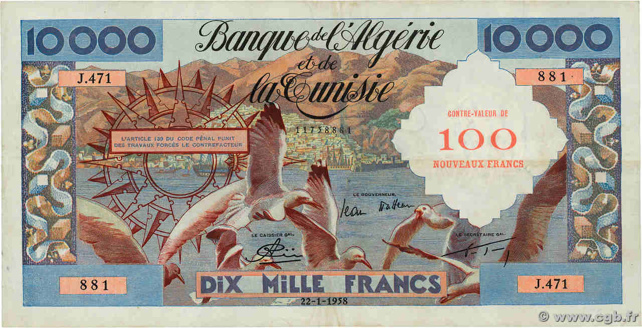 100 Nouveaux Francs sur 10000 Francs ALGERIEN  1958 P.114 SS