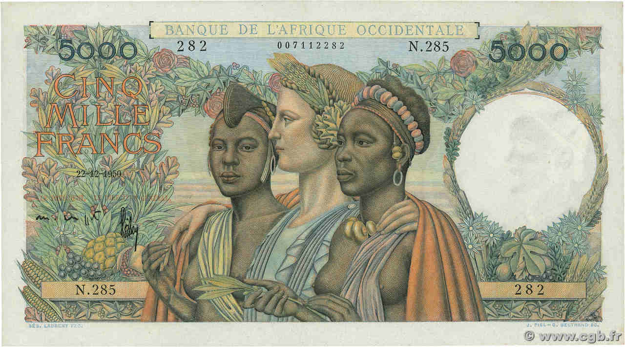 5000 Francs FRENCH WEST AFRICA  1950 P.43 fST