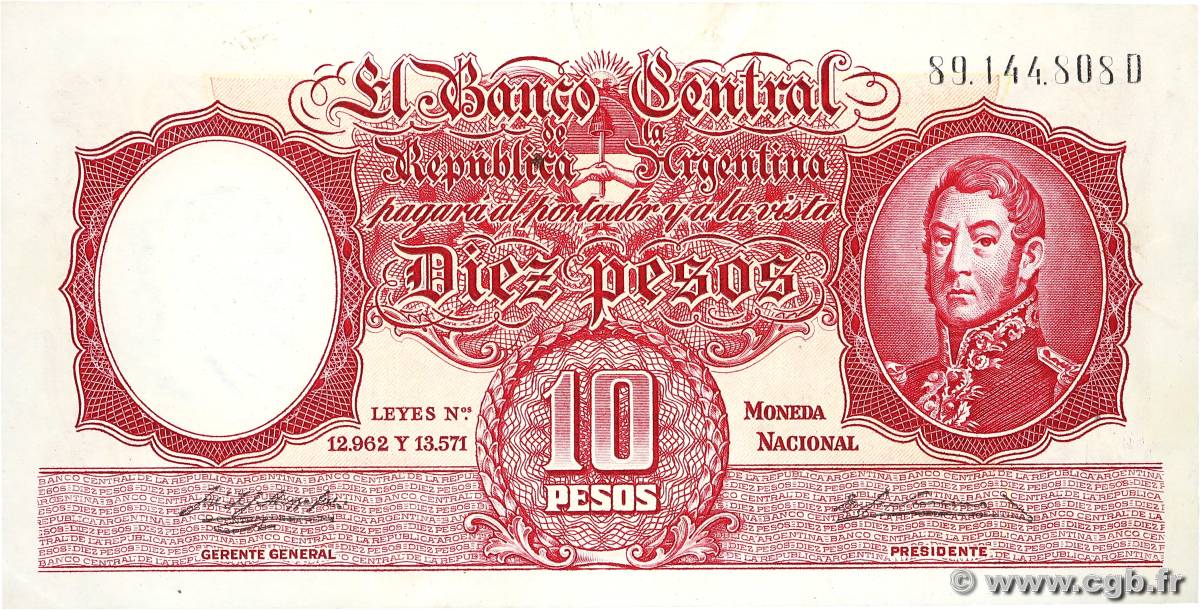 10 Pesos ARGENTINE  1954 P.270a TTB+