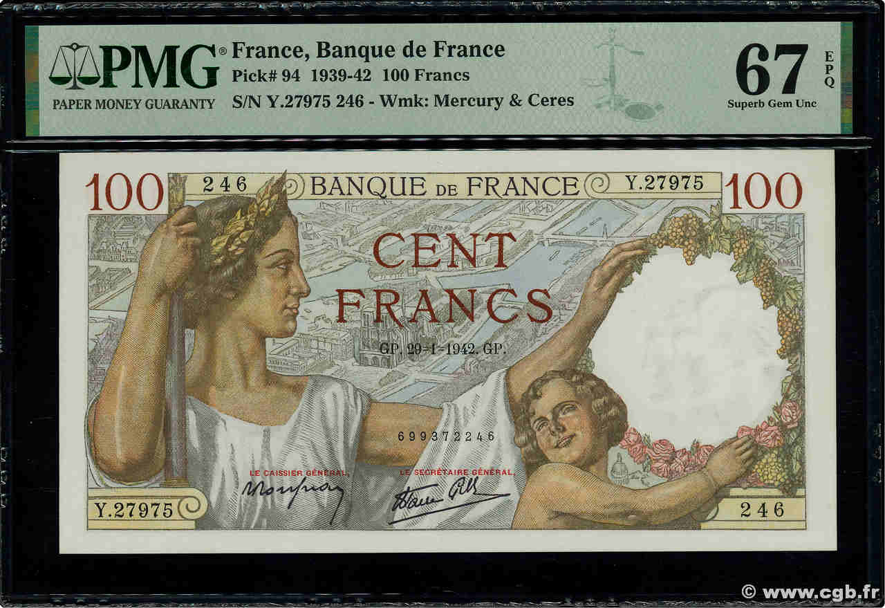 100 Francs SULLY FRANKREICH  1942 F.26.65 ST
