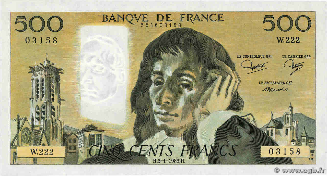 500 Francs PASCAL FRANCE  1985 F.71.32 NEUF