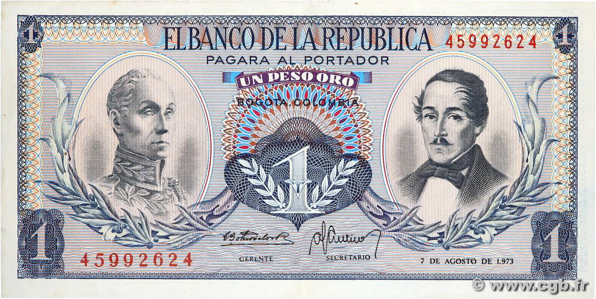 1 Peso Oro KOLUMBIEN  1973 P.404e VZ+