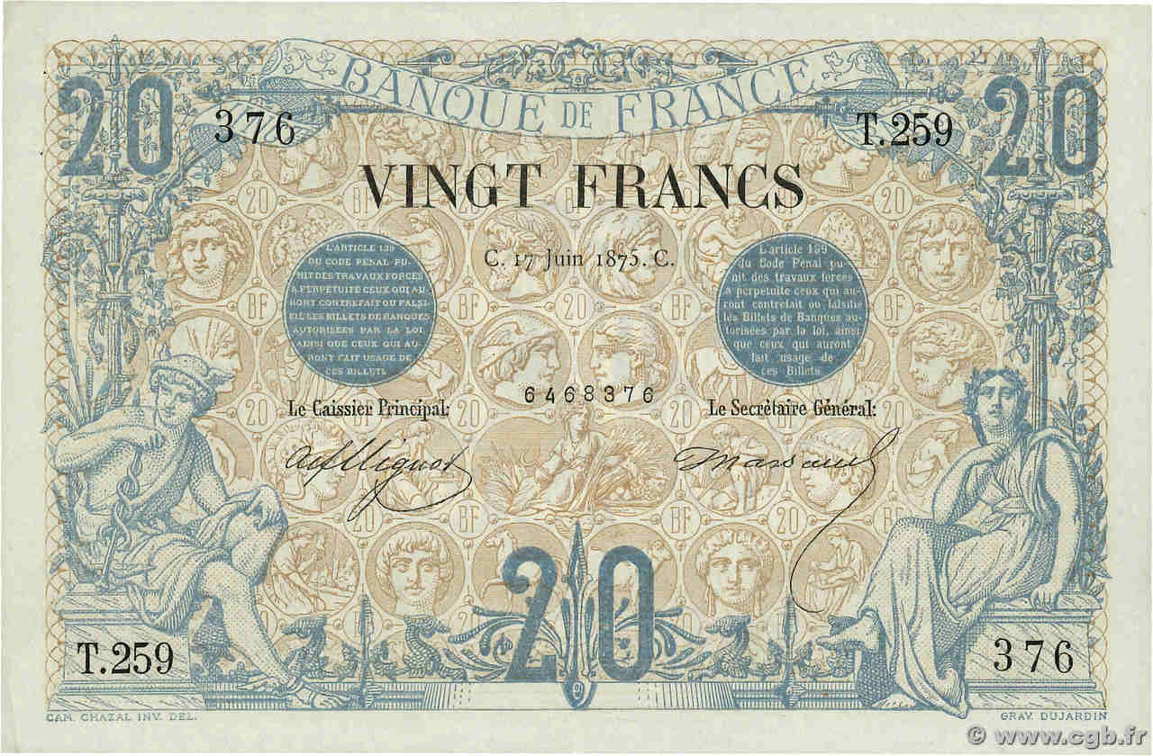 20 Francs NOIR FRANCIA  1875 F.09.02 SPL+