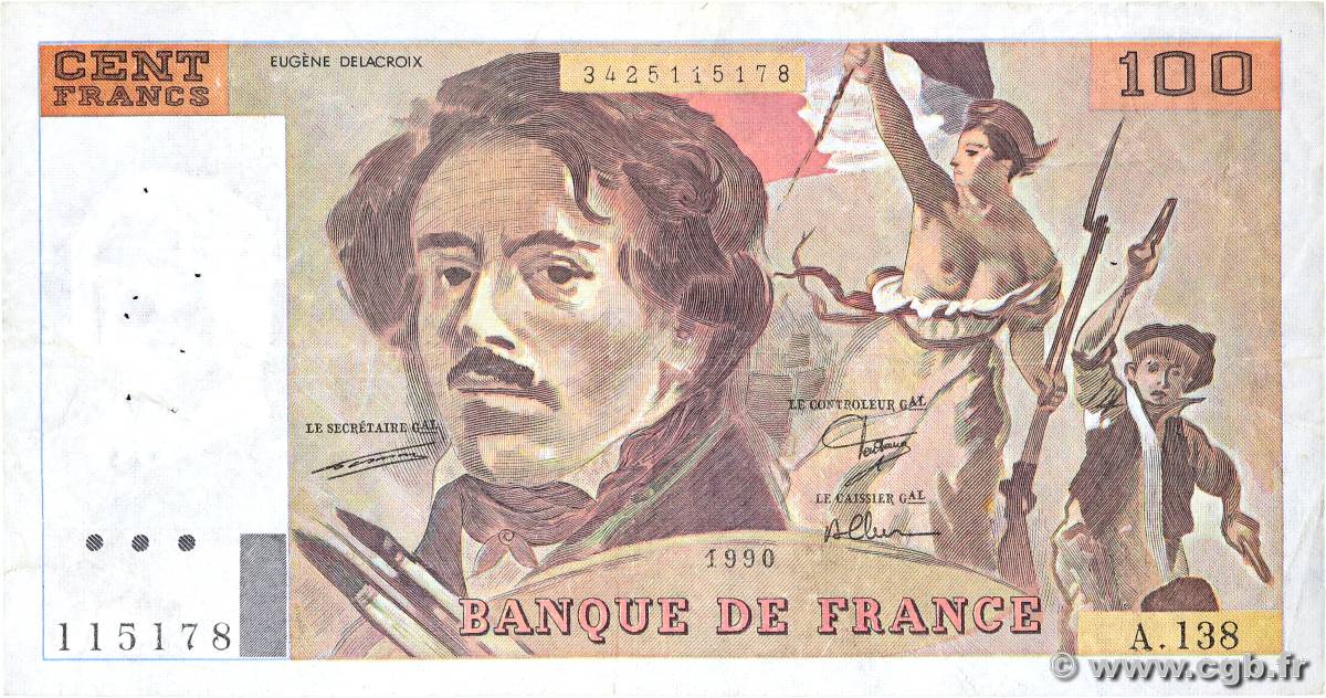 100 Francs DELACROIX imprimé en continu FRANKREICH  1990 F.69bis.01a S