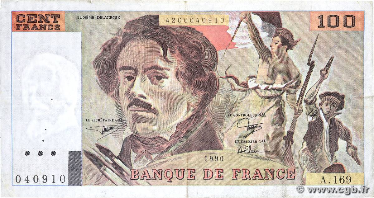 100 Francs DELACROIX imprimé en continu FRANCIA  1990 F.69bis.02b BC+