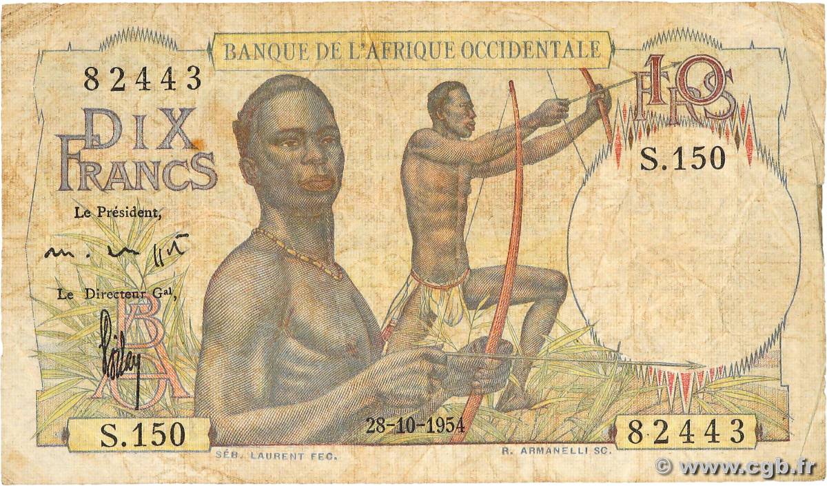 10 Francs AFRIQUE OCCIDENTALE FRANÇAISE (1895-1958)  1954 P.37 B+