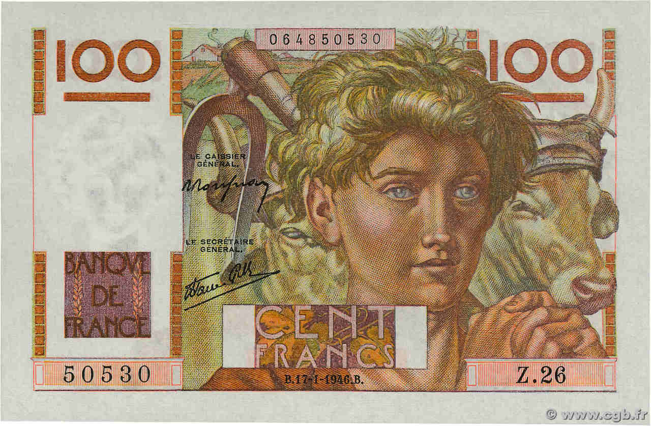 100 Francs JEUNE PAYSAN FRANCE  1946 F.28.02 NEUF