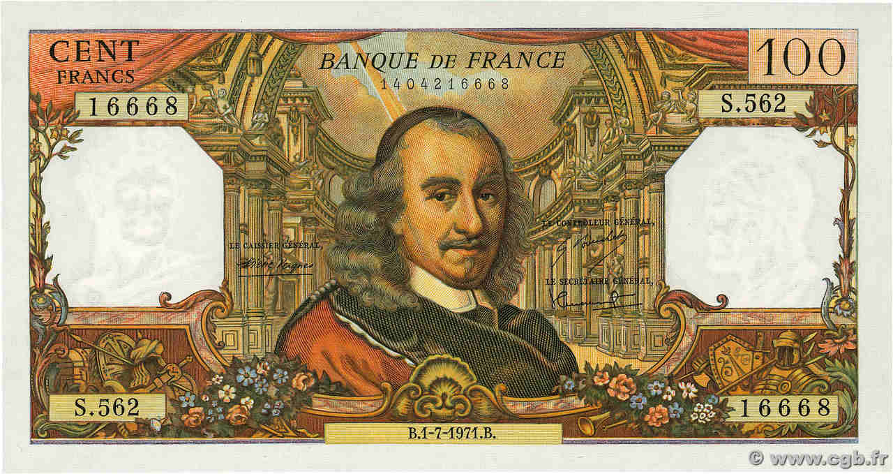 100 Francs CORNEILLE FRANCE  1971 F.65.36 UNC